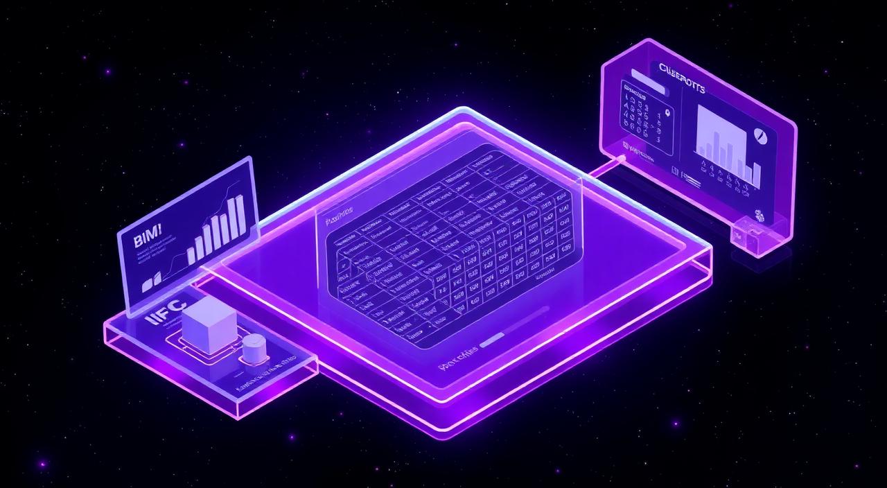 Explorer — BIM data grid with grouped properties and filters